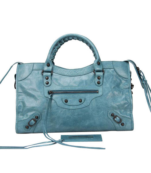 Balenciaga Motorcycle City Bag in pelle Cop chiaro Sea Blue Oil